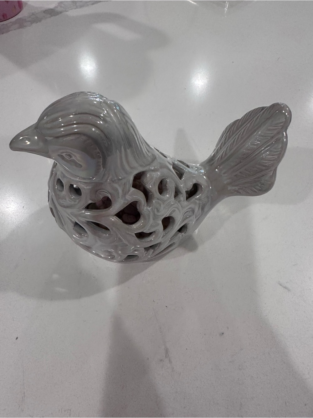 Glazed Ceramic Decorative Bird - Light Gray/white (holds potpourri)
